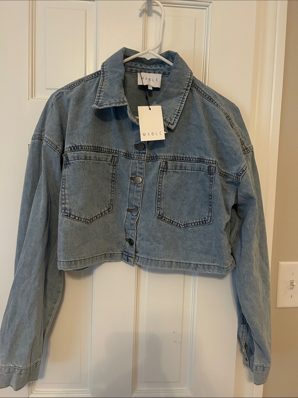 MABLE Light Blue Cropped Denim Jacket